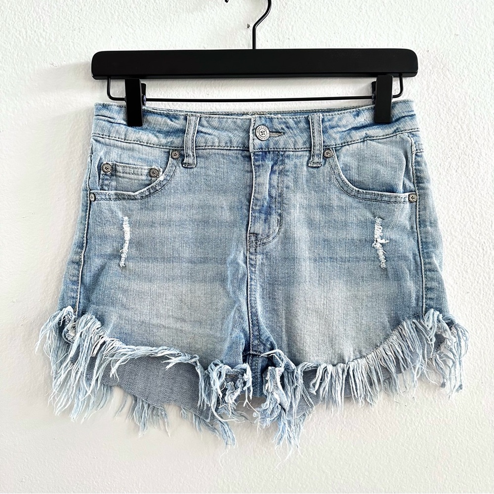 Altar’d State Fringe Denim Shorts High Rise Distressed Size 26; Festival Shorts